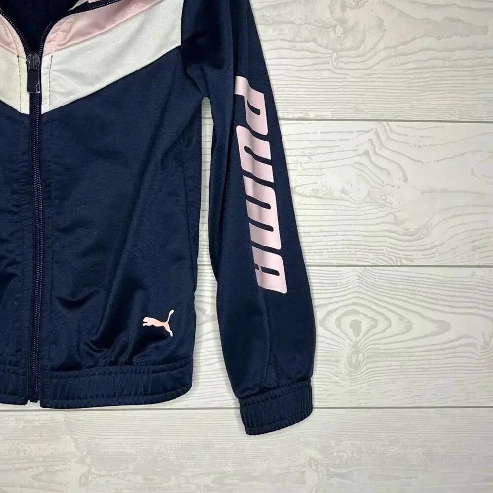 PUMA Girls Navy Pink Track Jacket & Gray Tank Top Set Size 5 Activewear Outfit - Picture 4 of 11